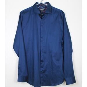 Express Mens Navy Button Down Long Sleeve Dress Shirt Med 15/15.5 Slim Fit